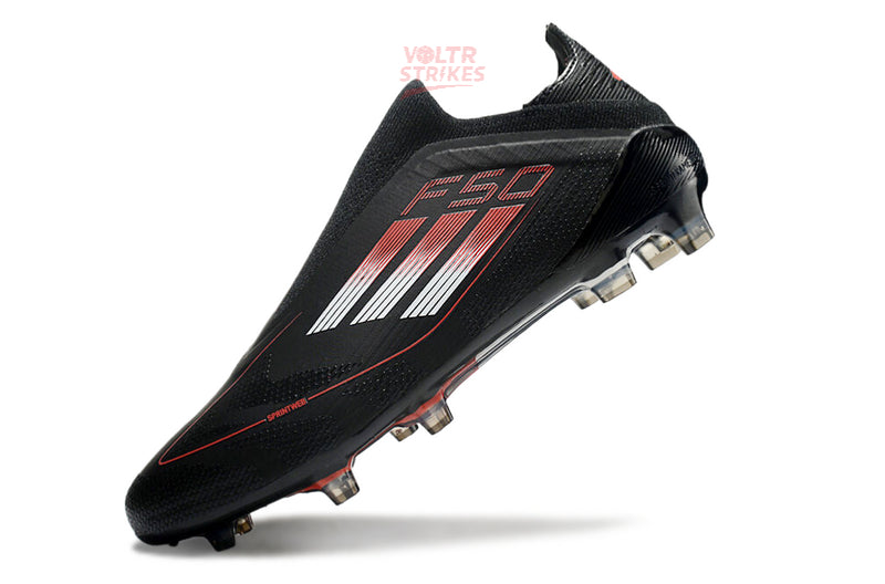 F50 Elite Laceless FG – Noir & Rouge Chromé