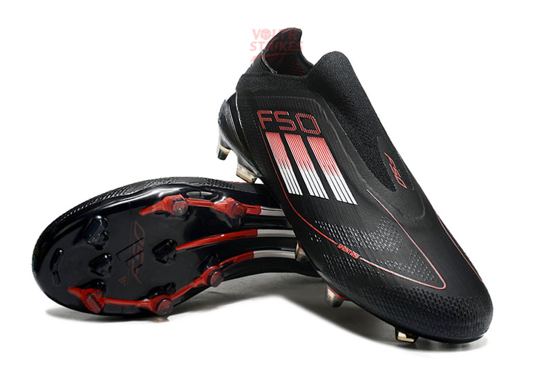 F50 Elite Laceless FG – Noir & Rouge Chromé