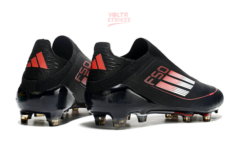 F50 Elite Laceless FG – Noir & Rouge Chromé
