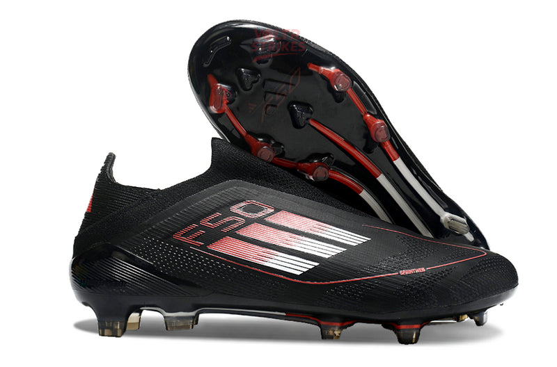 F50 Elite Laceless FG – Noir & Rouge Chromé