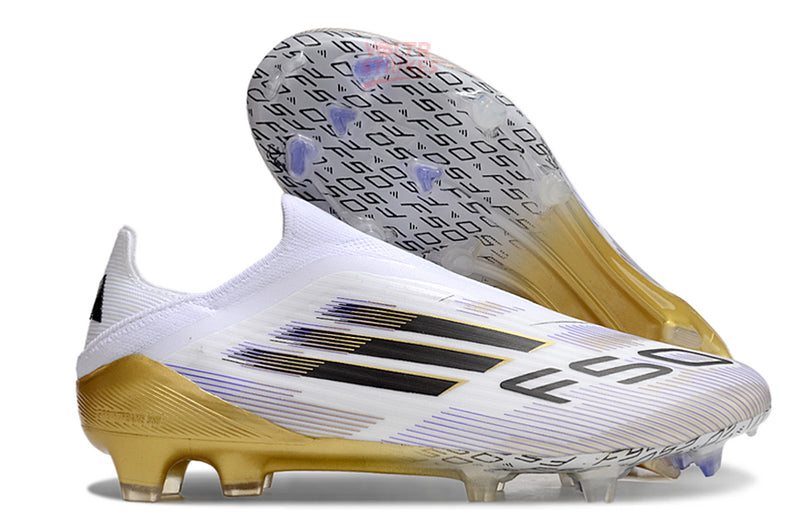 F50 Elite Laceless SG – Blanc/Noir Or