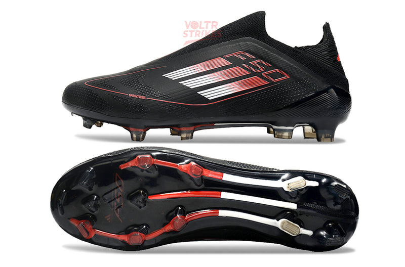 F50 Elite Laceless FG – Noir & Rouge Chromé