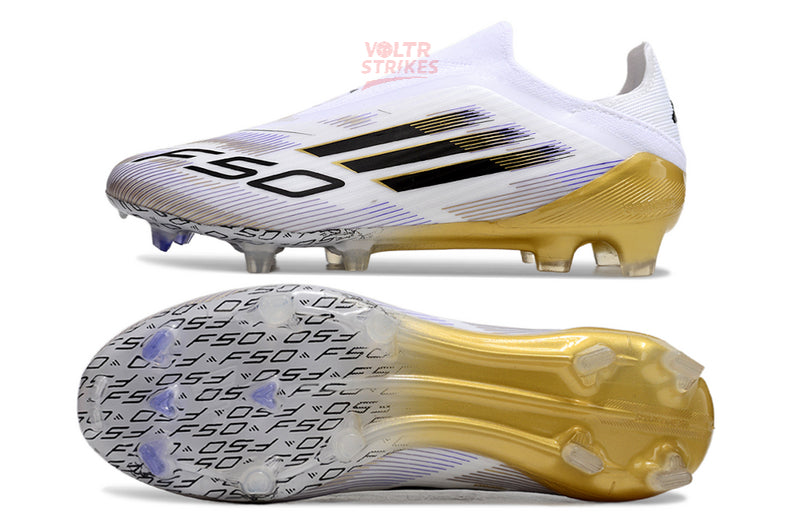 F50 Elite Laceless SG – Blanc/Noir Or