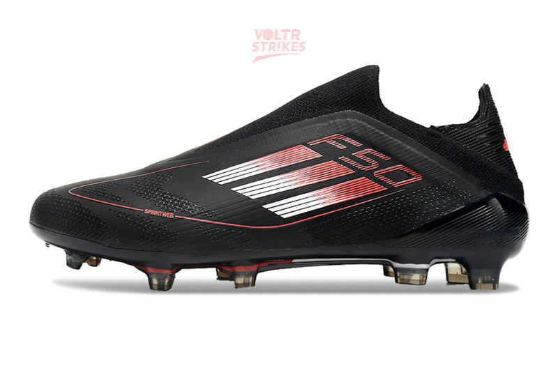 F50 Elite Laceless FG – Noir & Rouge Chromé